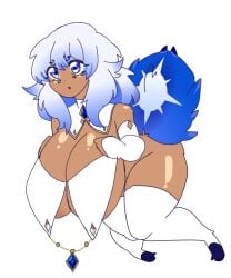 blue_eyes breasts byternomar cute dark-skinned_female dark_skin female large_breasts nipple_slip oc original spider spider_girl white_hair