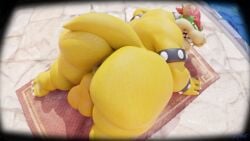 1boy 2025 2_horns 3d_(artwork) absurd_res all_fours anthro anus armband ass backsack balls big_ass big_butt bowser bracelet collar digital_media_(artwork) english_description eyebrows facial_piercing fat_ass furry furry_male furry_only genitals hair hi_res horn jewelry koopa looking_back male mario_(series) nintendo nose_piercing on_hind_legs perineum piercing puffy_anus red_eyebrows red_eyes red_hair reptile scales scalie sharp_teeth solo spiked_armband spiked_bracelet spiked_collar spikes t-bone589 tail teeth thick_thighs yellow_body yellow_scales