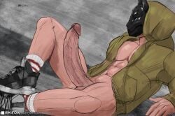 1boy black_mask drift_(fortnite) fortnite fortnite:_battle_royale hoodie hyper_penis long_penis male mask masked_male penis sneakers socks solo vikifox_(artist)
