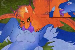 anus ass ball_tuft balls bared_teeth blue_body bodily_fluids butt_grab claws clitoris cunnilingus cutaway dragon drooling duo eyebrows eyelashes eyeliner fan_character feather_hair feather_markings feathered_crest feathered_dragon feathered_scalie feathered_tail feathered_wings feathers feet fellatio female female_on_top feral feral_on_feral gag genital_fluids genitals grass grass_field hand_on_butt head_crest hi_res hindpaw horn knot knotted_penis laid_back lying makeup male male/female male_on_bottom markings mythological_creature mythological_scalie mythology on_back on_bottom on_top open_mouth oral orange_body paws penile penis plant pseudo_hair purple_eyes purple_markings purple_tongue pussy raised_paw raised_tail saggy_balls saliva saliva_on_anus saliva_on_penis saliva_on_pussy saliva_on_tongue saliva_string scalie selitoxicmoon sex short_horn small_horn smile snout snout_in_ass spread_anus spread_butt spread_legs spread_toes spread_wings spreading tail tail_feathers tail_tuft teeth teeth_showing toe_claws toes tongue tuft vaginal_fluids vaginal_penetration vulva wings