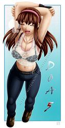 beltjeans big_breasts brown_hair dead_or_alive dead_or_alive_5 female hitomi_(doa) mutenroushi see-through sweat