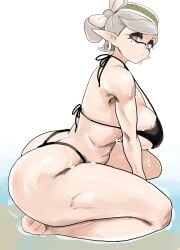 1girls 2d 2d_(artwork) 2d_artwork ass barely_clothed big_ass big_breasts bikini black_bikini breasts clothed cowboy_shot digital_media earrings female female_focus female_only hips huge_ass huge_breasts inkling jewelry kneeling large_breasts light-skinned_female light_skin looking_at_viewer makeup marie_(splatoon) nintendo short_hair sideboob simple_background solo solo_female splatoon splatoon_(series) tentacle_hair thick_thighs thighs underboob white_hair wide_hips yuta_agc