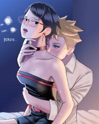 1boy 1girls artist_request boruto:_two_blue_vortex boruto_sex clothed clothed_female clothed_male female from_behind imminent_sex male messy_hair moaning moaning_in_pleasure naruto naruto_(series) rieru444 sarada_uchiha teenager_on_teenager uzumaki_boruto