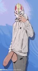 1boy drift_(fortnite) foreskin foreskin_folds fortnite fortnite:_battle_royale hoodie looking_at_phone male nike penis slim solo sweatpants taking_picture uncircumcised vikifox_(artist)