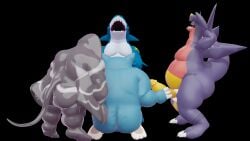 3d anthro anus ass belly big_man_(splatoon) erection feet garchomp gay handjob kneeling male male_only masturbation moobs oral oral_penetration orgy overweight pecs pectorals penis pokemon pokemon_(species) sharpedo shiny_skin snorlax splatoon tail thatsillyguy tiptoes