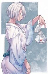 ass big_ass femboy_dilf gegege_no_kitarou hair_over_one_eye japanese_clothes kimono kitarou_tanjou_gegege_no_nazo mainasu male male_only medama_oyaji_(human) nipple_bulge nipples_visible_through_clothing twink white_hair