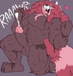 2019 abs anthro balls bewear biceps big_muscles big_tail biped black_body black_nose bodily_fluids claws closed_eyes clothing cum cumshot ejaculation erection facial_piercing fluffy fluffy_tail fuf generation_7_pokemon genital_fluids genitals glans growth hair hi_res huge_muscles humanoid_genitalia humanoid_penis kneeling long_hair long_tail male muscle_growth muscles muscular muscular_male muscular_thighs nintendo nose_piercing nose_ring nude open_mouth pecs penis piercing pokemon pokemon_(species) red_hair ring_piercing saliva sharp_teeth simple_background solo tail teeth toe_claws tongue torn_clothing