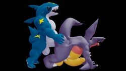 3d anal anal_sex anthro ass balls belly cock duo erection feet garchomp gay huge_balls male moobs overweight pecs pectorals penis pokemon pokemon_(species) sharpedo thatsillyguy
