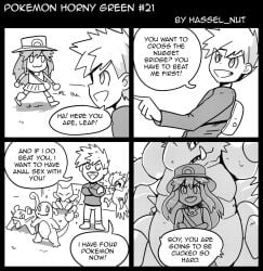 1boy 1girls abra blue_oak charmander comic english_text female hat leaf_(pokemon) male monochrome pidgeotto pokémon_(species) pokemon pokemon_(species) pokemon_frlg pokemon_horny_green rattata rivals speech_bubble text wolfgang_bang