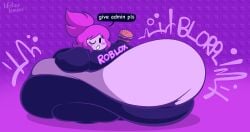 1girls belly english_text female guest_(roblox) lifelinelemons obese obese_female overweight overweight_female purple_hair roblox ssbbw