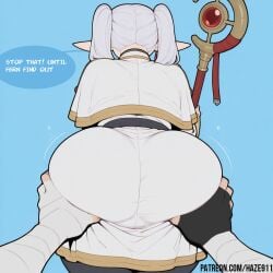 ai_generated ass ass_focus ass_grab bandaged_arm bandages capelet comic elf english_text frieren frieren_beyond_journey's_end from_behind gloves grabbing grabbing_another's_ass groping haze911 holding huge_ass pantyhose pointy_ears pov speech_bubble stark_(sousou_no_frieren) twintails