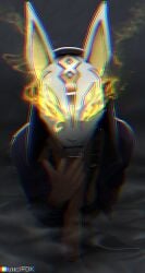 1boy blurry_background drift_(fortnite) face_focus fortnite fortnite:_battle_royale harness high_angle hoodie male mask masked masked_male musk penis solo vikifox_(artist)
