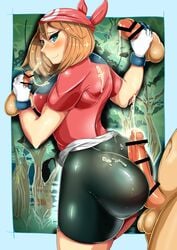 1boy 1girls 3boys bike_shorts buttjob censor_bar censored cum cum_on_ass ejaculation handjob huge_ass human human_only male_pov may_(pokemon) multiple_penises niwatora penis pokemon pokemon_rse pov rubbing thick_thighs wide_hips