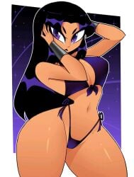 1girls 2025 2d 2d_(artwork) alien_girl alien_look_like_human armwear big_thighs bikini bikini_bottom bikini_top black_hair blackfire cartoon_network curvy dc dc_comics deviantart_link female female_only front-tie_bikini front-tie_top front_tie_bikini goth hand_on_head hands_on_head highleg_panties long_hair looking_at_viewer no_ai purple_bikini purple_bikini_bottom purple_bikini_top purple_eyes side-tie_panties solo tamaranean teen_titans thick_thighs two-piece_swimsuit villainess western_cartoon xan-gelx(xan)