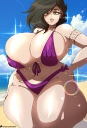 1girls big_breasts bikini black_hair black_hair_female breasts clothed clothed_female female female_focus female_only goth goth_girl goth_milf gothic huge_boobs huge_breasts large_boobs large_breasts light-skinned_female light_skin milf okioppai one-piece_swimsuit pale-skinned_female pale_skin pandora_(okioppai) pierced_ears piercing purple_bikini solo solo_female solo_focus tattoo_on_arm thick_thighs thighs voluptuous voluptuous_female