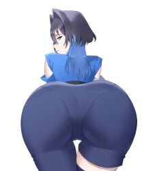 1girls 2025 alternate_version_available ass ass_focus back_view big_ass blue_eyes blue_hair dark_hair detached_sleeves facing_away female female female_only fully_clothed hair_intakes hi_res high_resolution highres hololive hololive_english hololive_english_-council- hololive_english_-promise- huge_ass large_ass looking_at_viewer mahiruuu massive_ass medium_hair ouro_kronii ouro_kronii_(commander) pants shirt simple_background solo tagme thick_thighs two_tone_hair virtual_youtuber white_background