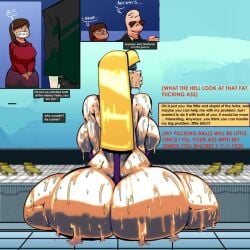 2d 2d_(artwork) 2girls aged_up ass back_view backboob bad_edit bald_male big_ass big_breasts blonde_hair bottom_heavy breasts brown_hair butler caucasian caucasian_female dialogue edit edited erection female female_focus female_only full_lips gravity_falls libi_dos looking_away mabel_pines male mustache pacifica_northwest purple_bikini shiny_hair shiny_skin sitting skimpy_bikini sling_bikini uninterested wet_body