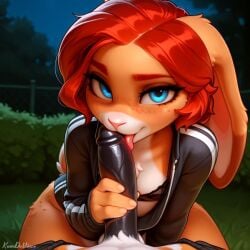 1boy ai_generated animal animal_ears animal_nose animal_penis anthro balls black_bra black_jacket black_underwear blue_eyes blush body_fur bra breasts clothing erection fellatio female freckles fur furry furry_female furry_male furry_with_furry furry_with_non-furry genitals hair interspecies jacket kumdevince licking licking_penis looking_at_viewer male mammal night oral outdoors penile penis pov_crotch rabbit_ears rabbit_girl red_hair saliva sex shirt short_hair small_breasts snout solo_focus straight testicles tongue tongue_out underwear veins veiny_penis