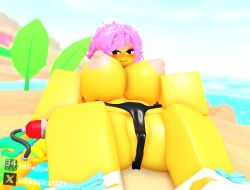 1girls 3d 3d_(artwork) 3d_model anus ass background beach beach_engineer belly big_ass big_breasts bikini bikini_bottom blush breasts engineer_(tds) female girl glasses glasses_on_head ktiiejiju_(artist) laying nipples orange_body pink_hair pose pussy roblox roblox_game robloxian self_upload shoes thighs tower_defense_simulator watermark