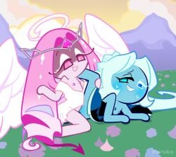 2girls blue_nipples blue_skin blue_skinned_female blush blushing blushing_at_partner blushing_female breasts breasts_out circlet cookie_run dominant dominant_female domination eternal_sugar_cookie female female/female female_only femdom femsub kuruko lady_in_azure_(shadow_milk_cookie) lesbian_sex nipples pink_hair pink_hair_female pink_nipples pink_skin pink_skinned_female pussy_grinding shadow_milk_cookie smile swear sweat sweating sweating_female tail tribadism watermark white_shirt white_top white_topwear yuri