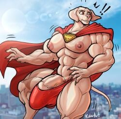 2025 5_fingers abs absurd_res anthro anthrofied big_muscles big_pecs big_penis black_claws brown_hair bulge canid canine canis cape city city_background claws clothed clothing domestic_dog english_description fingers floating fur genitals hair hi_res huge_cock kobu_art krypto male mammal muscles muscular muscular_anthro muscular_arms muscular_legs muscular_male muscular_thighs pecs penis penis_base red_cape red_clothing red_thong red_underwear solo tail tenting thong topless topless_anthro topless_male underwear vein veiny_muscles veiny_penis white_body white_fur
