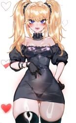 1girls ani_(twitter) blonde_hair breasts dress female female_focus foolish_potato grok_(x) grok_(xai) large_breasts light-skinned_female light_skin looking_at_viewer see-through see-through_clothing simple_background thick_thighs thighs twintails twitter wide_hips