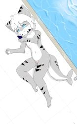 absurd_res big_tail blue_eyes bodily_fluids changed_(video_game) female fin firegreen fish fur goo_creature grey_body grey_skin hair hi_res humanoid mammal marine multicolored_body orgasm shark shark_tail short_hair solo tail the_shark_(changed) white_body white_hair