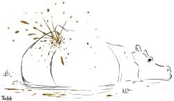 2023 anus artist_name ass big_ass big_butt butt_focus common_hippopotamus diarrhea feces female feral hippopotamid jubb lidded_eyes looking_at_viewer mammal partially_submerged pooping_into_water raised_tail rear_view scat simple_background small_tail solo spots spraying tail text water white_background