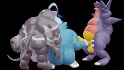 3d anthro anus ass belly big_man_(splatoon) erection feet garchomp gay handjob kneeling male male_only masturbation moobs oral oral_penetration orgy overweight pecs pectorals penis pokemon pokemon_(species) sharpedo shiny_skin snorlax splatoon tail thatsillyguy tiptoes