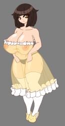 breasts breasts_out brown_hair byternomar cute female kiyoko_(byternomar) large_breasts nipples panties sheer sheer_clothing sleepwear slippers transparent_clothing underwear