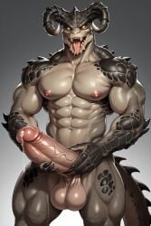 abs ai_generated anthro balls bethesda_softworks big_balls deathclaw fallout fallout_(series) huge_cock male muscular muscular_male penis reptile scalie thick_penis veiny_penis