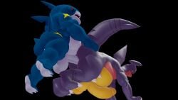 3d anal anal_sex anthro ass balls belly bottom_view cock duo erection feet garchomp gay huge_balls male moobs overweight pecs pectorals penis pokemon sharpedo thatsillyguy