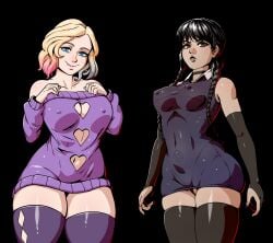 2d 2girls black_hair choker enid_sinclair female goth hard_nipples long_fingernails nipples_visible_through_clothing nowajoestar panties tagme the_addams_family thick_thighs wednesday_(netflix) wednesday_addams white_background