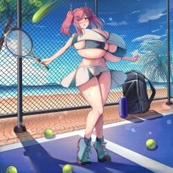 1girls alternate_version_available bursting_breasts hyper hyper_breasts mklucas39 solo_female tagme tennis tennis_uniform thick_thighs