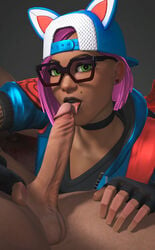 3d asymmetrical_hair backwards_baseball_cap balls baseball_cap beauty_mark big_penis black-framed_glasses choker clothed clothed_female_nude_male dark-skinned_female dark_skin duo epic_games eyewear faceless_male fake_animal_ears fellatio female fingerless_gloves fortnite fortnite:_battle_royale glasses gloves green_eyes hat human jacket long_penis lynx_(fortnite) male mole mole_above_mouth nude oral penis penis_lick pink_hair redbone rescraft short_hair simple_background solo_focus source_filmmaker straight tongue tongue_out