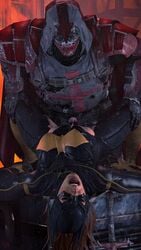 1boy 3d azrael_(dc) barbara_gordon batgirl batgirl_(arkham_knight) batman:_arkham_knight batman_(series) closed_eyes cum_on_body dc dc_comics deathhandsfm female missionary_position penis rape ripped_clothing