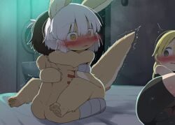 1boy 2girls animal_ears animal_tail ass bed bedroom blonde_hair blush braid brown_hair caught caught_in_the_act clothed clothed_female clothed_sex cowgirl_position dagasi erection female fur furry furry_female furry_on_human grey_hair juice long_ears long_hair lying lying_on_bed made_in_abyss male male/female multiple_girls nanachi night nude nude_female on_bed penetration pointy_ears pussy reg_(made_in_abyss) riko_(made_in_abyss) short_hair sitting sitting_on_bed sitting_on_person surprised tail trembling twin_braids twintails vaginal_insertion vaginal_penetration vaginal_sex white_hair
