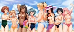 8girls amputee areolae ass bandaged_arm bandaid beach beach_ball belly big_breasts bikini bikini_bottom black_bikini black_bikini_bottom black_hair black_panties black_swimsuit blonde_hair blue_bikini blue_bikini_bottom blue_eyes blue_one-piece_swimsuit blue_panties blue_swimsuit blush breast_size_difference breasts breasts_out brown_eyes brown_hair bruise bubble_butt clouds collarbone cyan_hair dark-skinned_female dark_nipples dark_skin draco9625 drill_hair exposed_breasts facing_away female female_only flabby_belly floatie frilled_bikini frilled_swimsuit glasses green_eyes green_one-piece_swimsuit green_swimsuit hair_ribbon hakamichi_shizune hand_behind_head hand_on_arm hand_on_hat hand_on_hip hand_up hands_together hat height_difference highres hips holding_beach_ball ibarazaki_emi ikezawa_hanako katawa_shoujo large_areolae large_ass large_breasts large_butt light-skinned_female light_skin lips long_hair looking_at_viewer looking_away looking_back_at_viewer medium_breasts medium_hair mikado_shiina miura_miki navel navel_visible_through_clothes nipples no_arms no_bra nose one-piece_swimsuit open_mouth open_smile outdoors outside panties peace_sign pink_bikini pink_bikini_bottom pink_hair pink_panties pink_swimsuit ponytail posing posing_for_picture posing_for_the_viewer purple_bikini purple_bikini_bottom purple_eyes purple_panties purple_swimsuit satou_lilly scars shawl short_hair sidelocks slightly_chubby small_breasts smile smirk smug standing stomach sun_hat suzuki_suzu swimsuit swimsuit_down tanline tanlines tezuka_rin thighs topless topless_female twintails v v_sign waist yellow_bikini yellow_bikini_bottom yellow_eyes yellow_panties yellow_swimsuit
