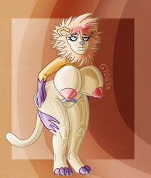 anthro ass big_breasts big_butt breasts eliona_sun_the_yrryf felid female gtogta gtogta_(artist) herm intersex lion mammal pantherine red simple_background solo yrryf yrryf_party