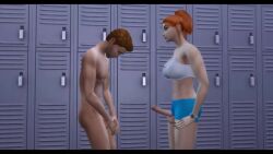 1boy 1futa 3d anal animated big_breasts blowjob blue_shorts cum_on_back dickgirl elliotyip futa_on_male futanari handjob human human_only large_breasts locker_room male mirror red_shorts shorts simlish_voice_acting tagme the_sims the_sims_4 video