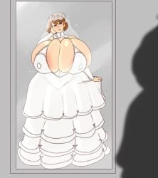 flamingsanity hyper_breasts nipple_bulge persona persona_3 wedding_dress yukari_takeba