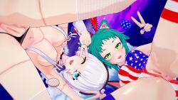 american_flag_bikini android blue_eyes bunnysuit cat_ears cat_tail catgirl easter easter_bunny egg green_eyes green_hair melatonin_magiks neko-chan ona robot_girl suspenders white_hair