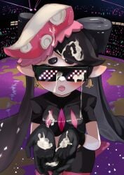 1girls black_hair blush callie_(splatoon) cum cum_on_body cum_on_breasts cum_on_face cum_on_hair cum_on_hands earrings fangs female_only femsub gloves hypno_shades_(splatoon) hypnoshades mind_control nintendo octo_callie open_mouth owariritumi ritsumi splatoon splatoon_(series) splatoon_2 splatoon_2:_octo_canyon standing tech_control twintails visor