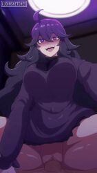 animated big_breasts clothed_sex cowgirl_position hex_maniac long_hair ludinsketches pokemon purple_eyes purple_hair sex swirly_eyes tagme tongue_out