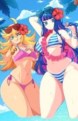 2girls beach bikini panty_&_stocking_with_garterbelt panty_anarchy queenashii sisters stocking_anarchy thick_thighs