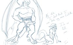 after_sex disney duo erection gargoyle gargoyles gay goliath_(gargoyles) hearth_taro lexington_(gargoyles) male male_only monochrome penis rough_sketch testicles text yaoi