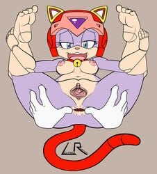 1girls 2013 anthro anus blue_eyes breasts curvaceous domestic_cat feline female fur furry gaping_pussy helmet kemono leatherruffian legs_up mammal nipples pink_fur polly_esther pussy samurai_pizza_cats sonic_(series) spread_anus spread_legs tail thick_thighs wide_hips