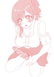 1futa balls big_breasts big_penis blush bottomless breasts brown_hair clothed clothing d4dj erection futa_only futanari human inaba_seijin kneeling monochrome mostly_clothed penis sakurada_miyu scribble_censor short_hair solo