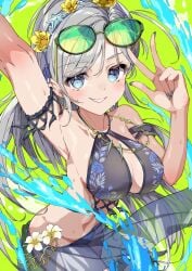 armpits big_breasts boob_window d4dj dyna_(artist) niijima_ibuki sweat swimsuit water