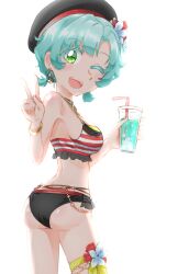 ass breasts d4dj drink hanamaki_towa hat kokutoumaru1108 peace_sign swimsuit